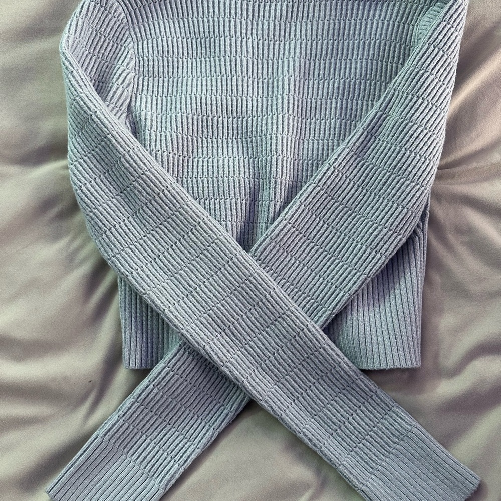 Blue Ribbed Knit Button-Up Top - Picture 2 of 3